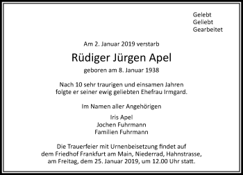 Traueranzeige von Rüdiger Jürgen Apel von RMZ