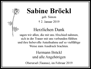 Traueranzeige von Sabine Bröckl von RMZ