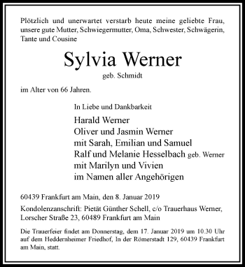 Traueranzeige von Sylvia Werner von RMZ