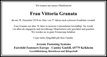 Traueranzeige von Vittoria Granata von RMZ