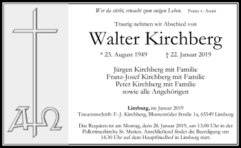 Traueranzeige von Walter Kirchberg von RMZ