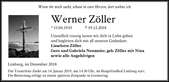 Traueranzeige von Werner Zöller von RMZ