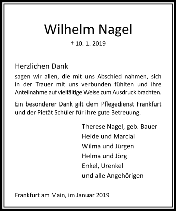 Traueranzeige von Wilhelm Nagel von RMZ
