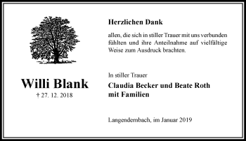 Traueranzeige von Willi Blank von RMZ