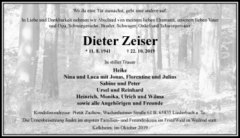 Traueranzeige von Dieter Zeiser von RMZ