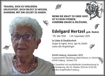 Traueranzeige von Edelgard Hertzel von RMZ