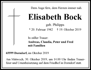 Traueranzeige von Elisabeth Bock von RMZ