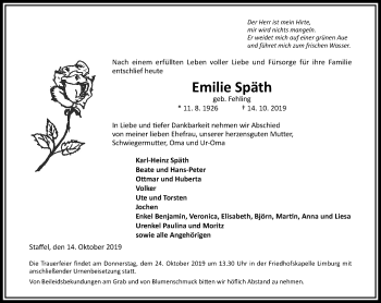Traueranzeige von Emilie Späth von RMZ