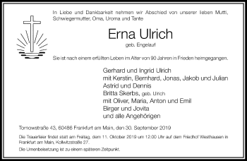 Traueranzeige von Erna Ulrich von RMZ