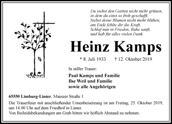 Traueranzeige von Heinz Kamps von RMZ