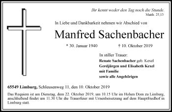 Traueranzeige von Manfred Sachenbacher von RMZ