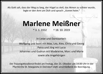 Traueranzeige von Marlene Meißner von RMZ