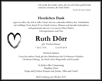 Traueranzeige von Ruth Dörr von RMZ