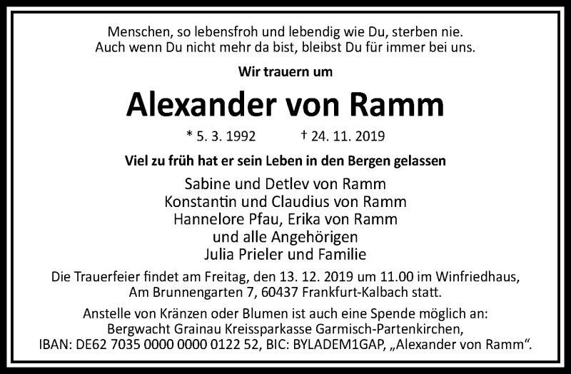  Traueranzeige für Alexander  von Ramm vom 30.11.2019 aus RMZ