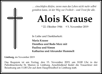 Traueranzeige von Alois Krause von RMZ
