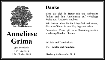 Traueranzeige von Anneliese Grima von RMZ