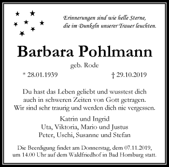 Traueranzeige von Barbara Pohlmann von RMZ