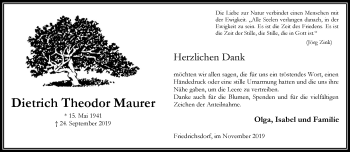 Traueranzeige von Dietrich Theodor Maurer von RMZ
