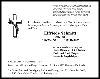 Traueranzeige von Elfriede Schmitt von RMZ