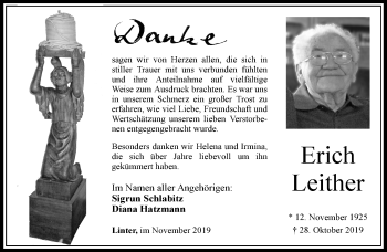 Traueranzeige von Erich Leither von RMZ