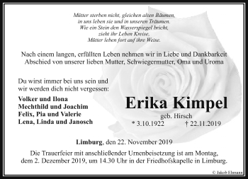 Traueranzeige von Erika Kimpel von RMZ
