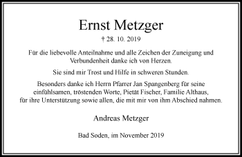 Traueranzeige von Ernst Metzger von RMZ