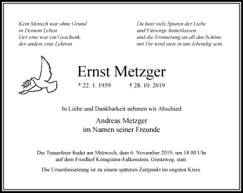 Traueranzeige von Ernst Metzger von RMZ