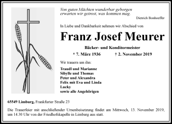 Traueranzeige von Franz Josef Meurer von RMZ