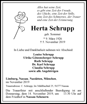 Traueranzeige von Herta Schrupp von RMZ