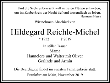 Traueranzeige von Hildegard Reichle-Michel von RMZ