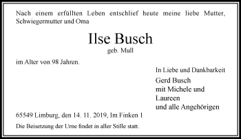 Traueranzeige von Ilse Busch von RMZ