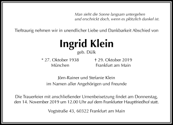 Traueranzeige von Ingrid Klein von RMZ