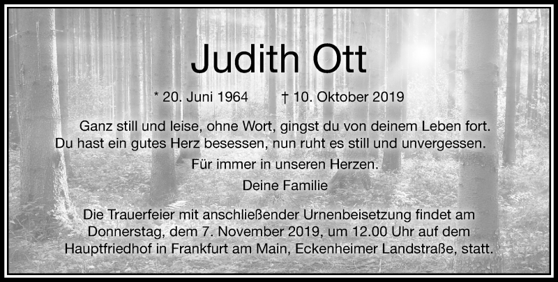  Traueranzeige für Judith Ott vom 02.11.2019 aus RMZ