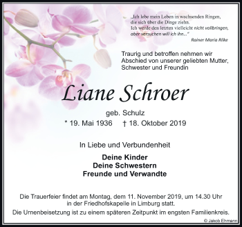 Traueranzeige von Liane Schroer von RMZ