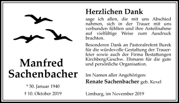 Traueranzeige von Manfred Sachenbacher von RMZ