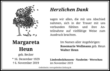 Traueranzeige von Margareta Heun von RMZ