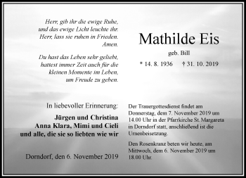 Traueranzeige von Mathilde Eis von RMZ