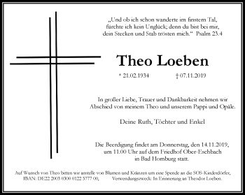 Traueranzeige von Theo Loeben von RMZ