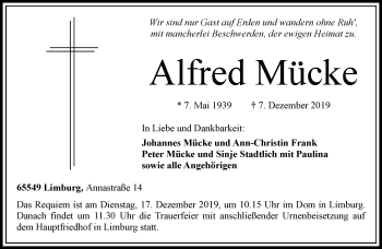 Traueranzeige von Alfred Mücke von RMZ