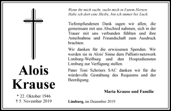Traueranzeige von Alois Krause von RMZ