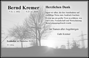 Traueranzeige von Bernd Kremer von RMZ