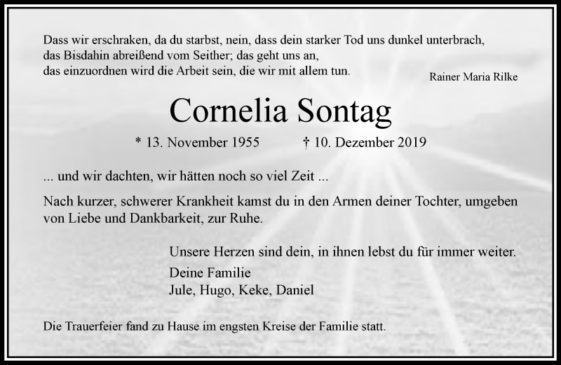  Traueranzeige für Cornelia Sontag vom 04.01.2020 aus RMZ