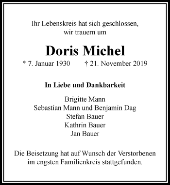 Traueranzeige von Doris Michel von RMZ