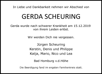 Traueranzeige von Gerda Scheuring von RMZ
