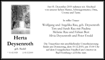 Traueranzeige von Herta Deysenroth von RMZ