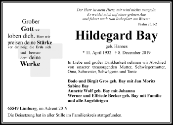 Traueranzeige von Hildegard Bay von RMZ