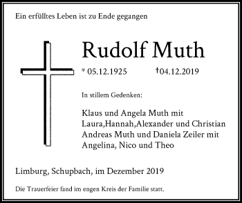 Traueranzeige von Rudolf Muth von RMZ