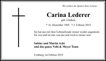 Traueranzeige von Carina Lederer von RMZ