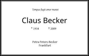 Traueranzeige von Claus Becker von RMZ