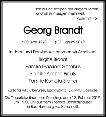 Traueranzeige von Georg Brandt von RMZ